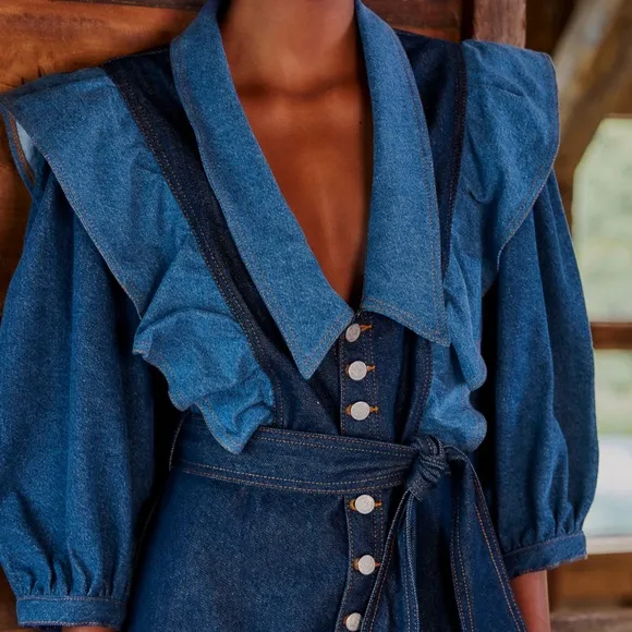 Farm Rio Patch Denim Midi Dress