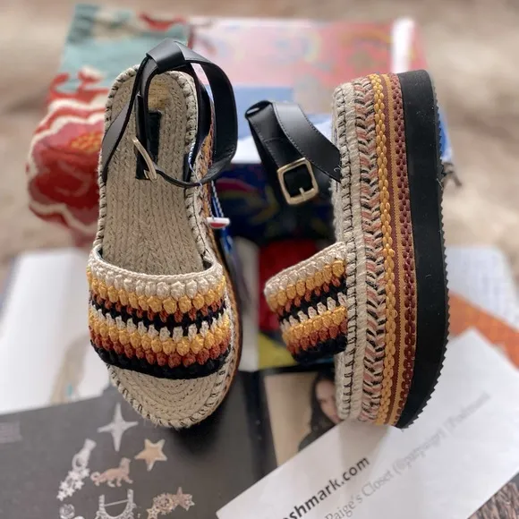 Farm Rio Rust Crochet Espadrille Flatform Sandals