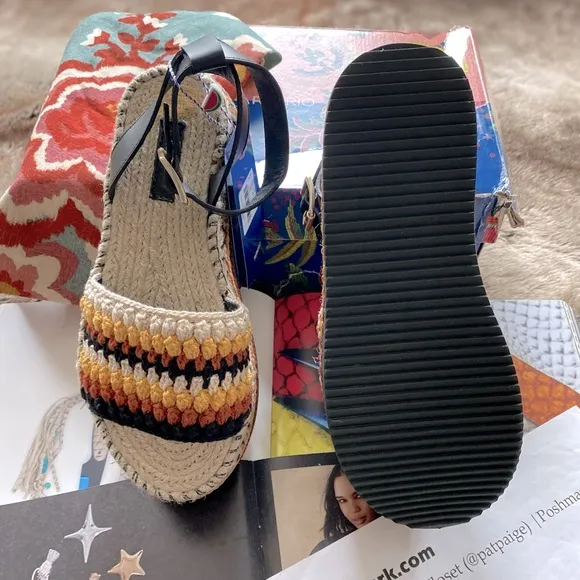 Farm Rio Rust Crochet Espadrille Flatform Sandals