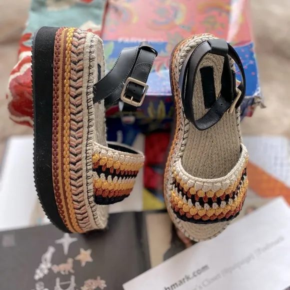 Farm Rio Rust Crochet Espadrille Flatform Sandals