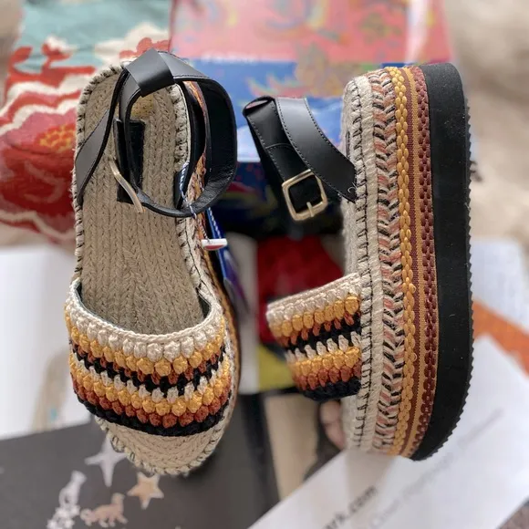 Farm Rio Rust Crochet Espadrille Flatform Sandals