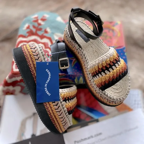 Farm Rio Rust Crochet Espadrille Flatform Sandals