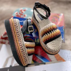 Farm Rio Rust Crochet Espadrille Flatform Sandals