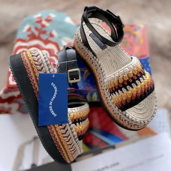 Farm Rio Rust Crochet Espadrille Flatform Sandals