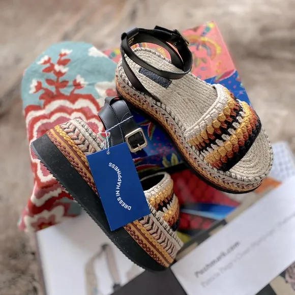 Farm Rio Rust Crochet Espadrille Flatform Sandals