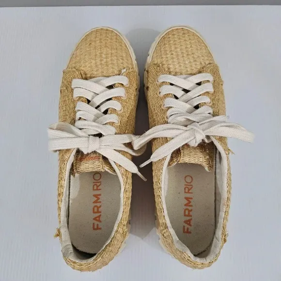 Farm Rio Straw Low Top Sneaker Casual Womens Shoe Natural Flatform Size 9