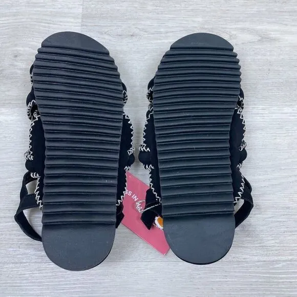 FARM Rio Zigzag Stitch Sandals Womens 9 Black Leather Vegan Bohemian