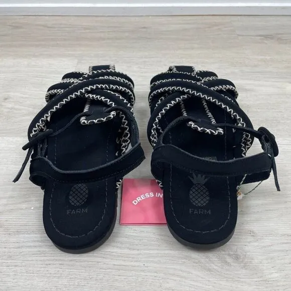 FARM Rio Zigzag Stitch Sandals Womens 9 Black Leather Vegan Bohemian