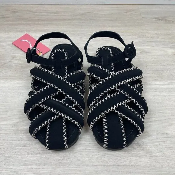 FARM Rio Zigzag Stitch Sandals Womens 9 Black Leather Vegan Bohemian