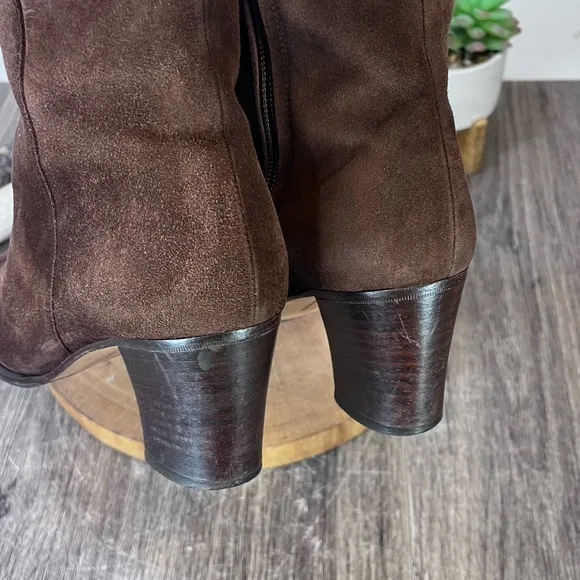 *Ferragamo | Brown Suede Heeled Boots with Snake Skin Belt Size 9AAAA