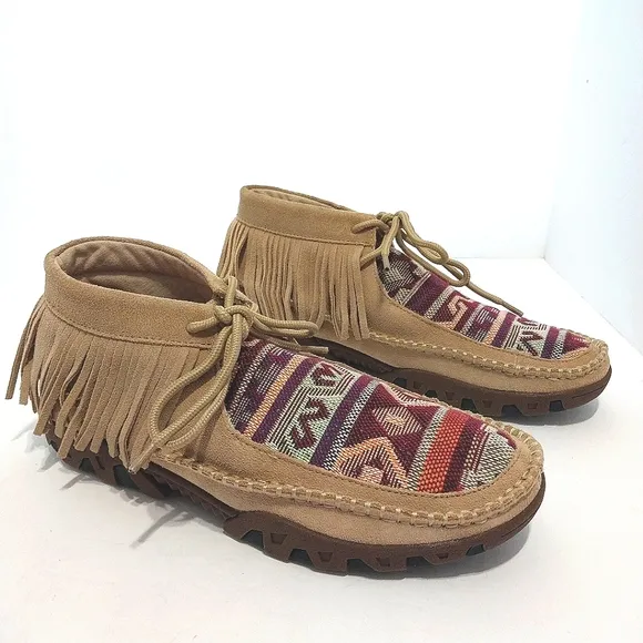 Ferrini Maya Suede Fringe Moc Shoes, NEW, Size 8.5