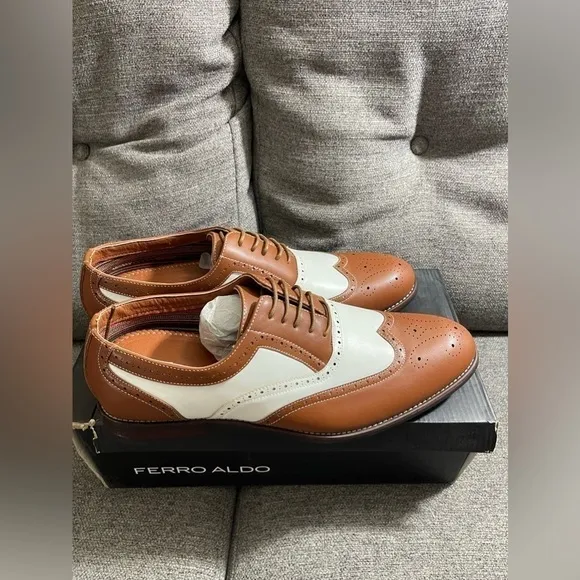 Ferro Aldo Arthur Mens Wingtip Two Tone Oxford Brown and White Shoes 13