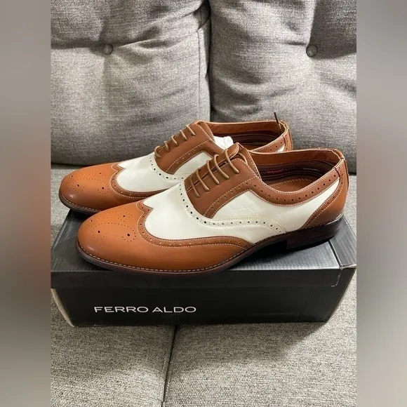 Ferro Aldo Arthur Mens Wingtip Two Tone Oxford Brown and White Shoes 13