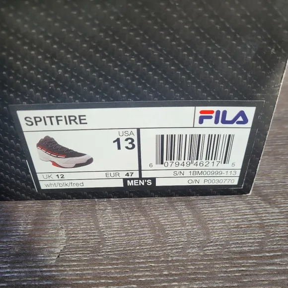 FILA Black Red White Spitfire Basketball Shoes Size 13