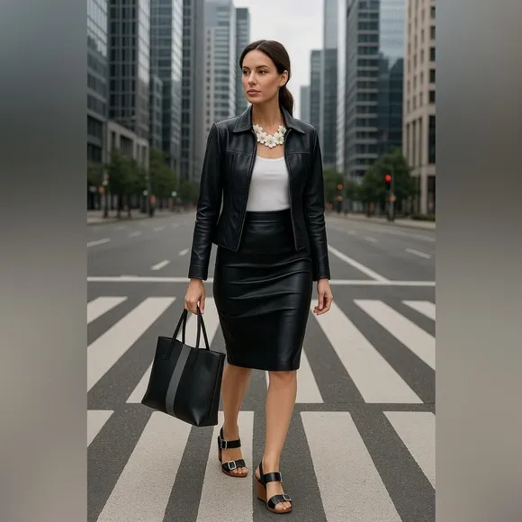 Fiocchi italian brand Genuine Black Leather Skirt