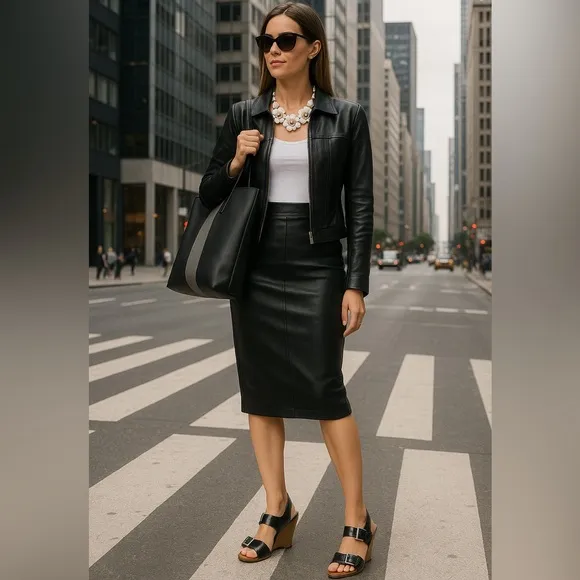 Fiocchi italian brand Genuine Black Leather Skirt