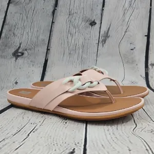FitFlop Gracie Women's Pink/White Rubber Chain Leather Toe Post  Sandals Size 10