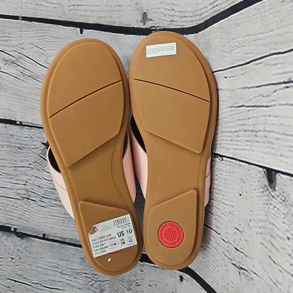 FitFlop Gracie Women's Pink/White Rubber Chain Leather Toe Post  Sandals Size 10