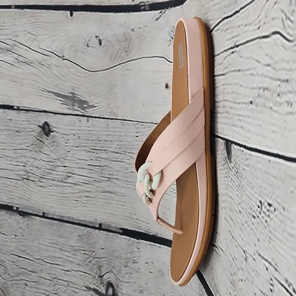 FitFlop Gracie Women's Pink/White Rubber Chain Leather Toe Post  Sandals Size 10