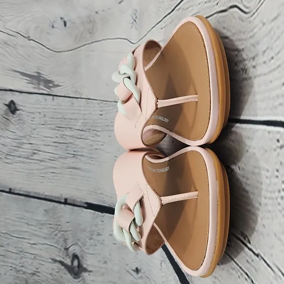 FitFlop Gracie Women's Pink/White Rubber Chain Leather Toe Post  Sandals Size 10
