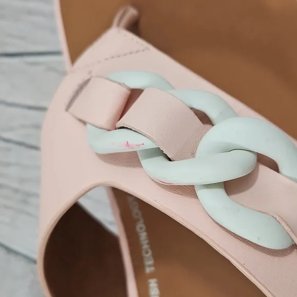 FitFlop Gracie Women's Pink/White Rubber Chain Leather Toe Post  Sandals Size 10