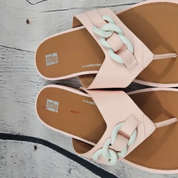 FitFlop Gracie Women's Pink/White Rubber Chain Leather Toe Post  Sandals Size 10