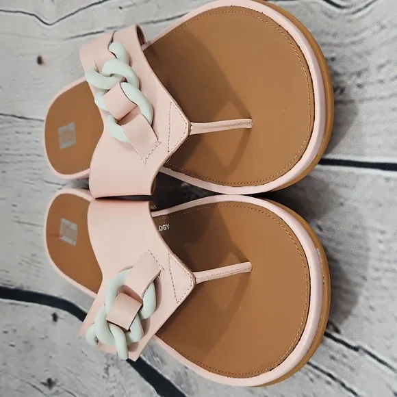 FitFlop Gracie Women's Pink/White Rubber Chain Leather Toe Post  Sandals Size 10