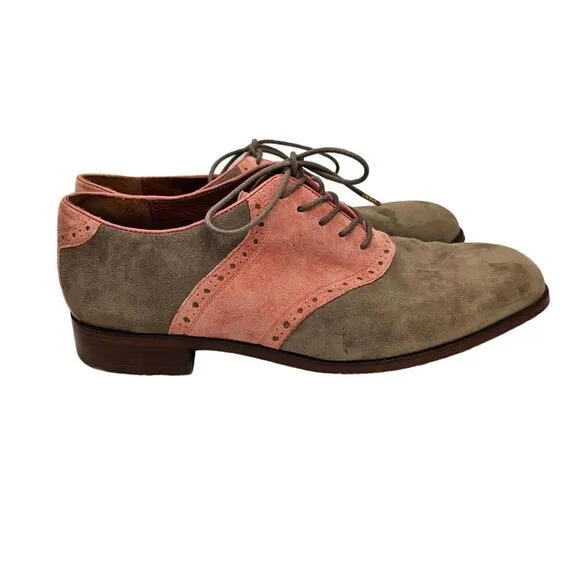 Florsheim Dress Shoes Mens Size 11.5 Saddle Oxford Suede Pink Gray Duckie Brown