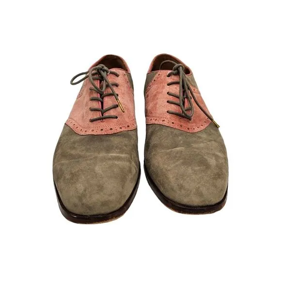 Florsheim Dress Shoes Mens Size 11.5 Saddle Oxford Suede Pink Gray Duckie Brown