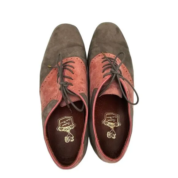 Florsheim Dress Shoes Mens Size 11.5 Saddle Oxford Suede Pink Gray Duckie Brown