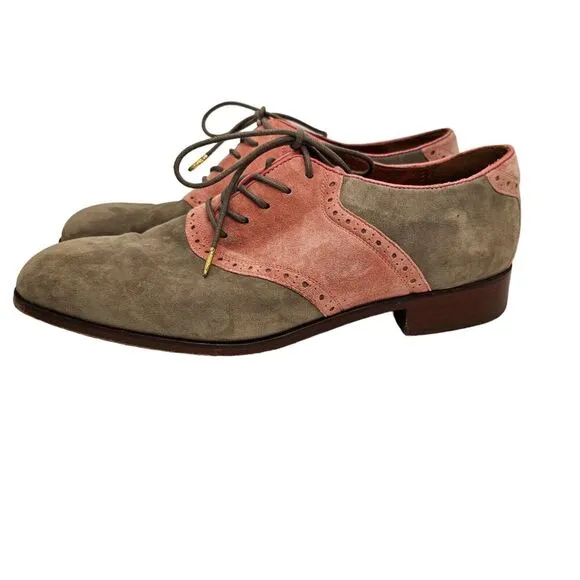 Florsheim Dress Shoes Mens Size 11.5 Saddle Oxford Suede Pink Gray Duckie Brown