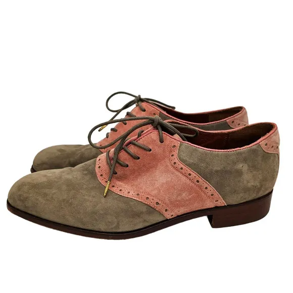 Florsheim Dress Shoes Mens Size 11.5 Saddle Oxford Suede Pink Gray Duckie Brown