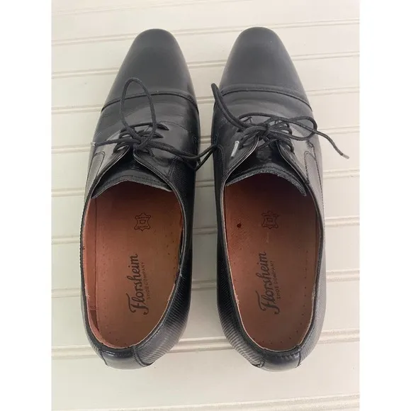 Florsheim Mens Jackson Black Leather Cap Toe Lace-Up Oxford Dress Shoes Size 12D