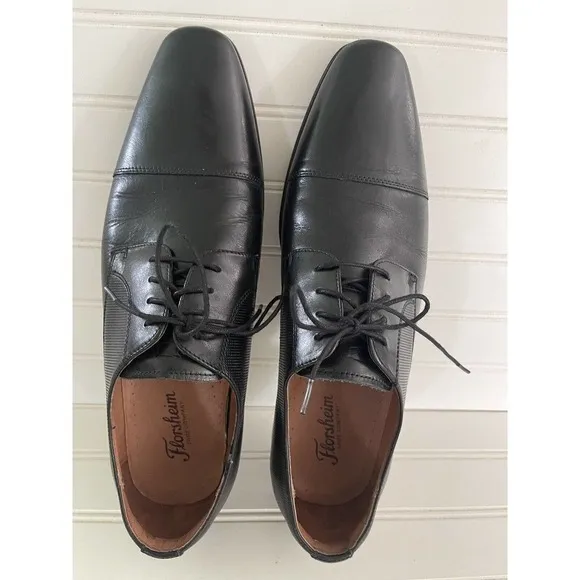Florsheim Mens Jackson Black Leather Cap Toe Lace-Up Oxford Dress Shoes Size 12D
