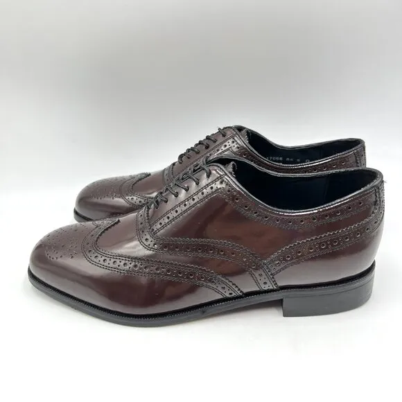 Florsheim Mens Size 8 Lexington Burgundy Leather Brogue Wingtip Oxford Shoes