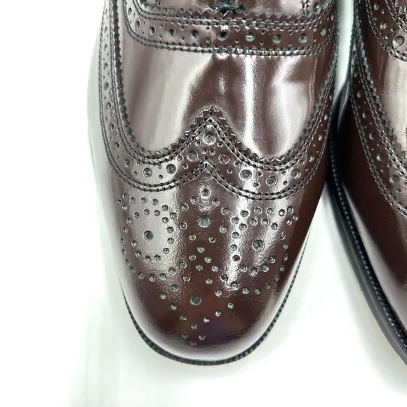 Florsheim Mens Size 8 Lexington Burgundy Leather Brogue Wingtip Oxford Shoes