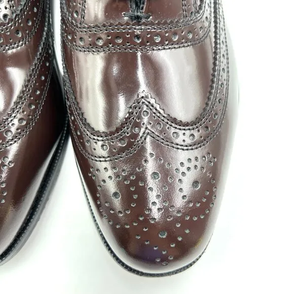 Florsheim Mens Size 8 Lexington Burgundy Leather Brogue Wingtip Oxford Shoes