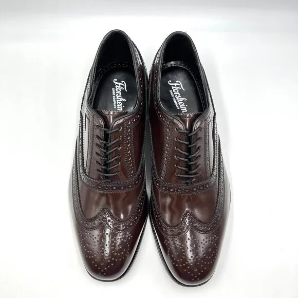 Florsheim Mens Size 8 Lexington Burgundy Leather Brogue Wingtip Oxford Shoes
