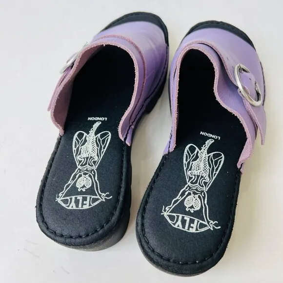 Fly London Leather chunky platform sandals, Eple Violet, Size 40