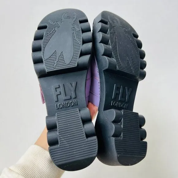 Fly London Leather chunky platform sandals, Eple Violet, Size 40