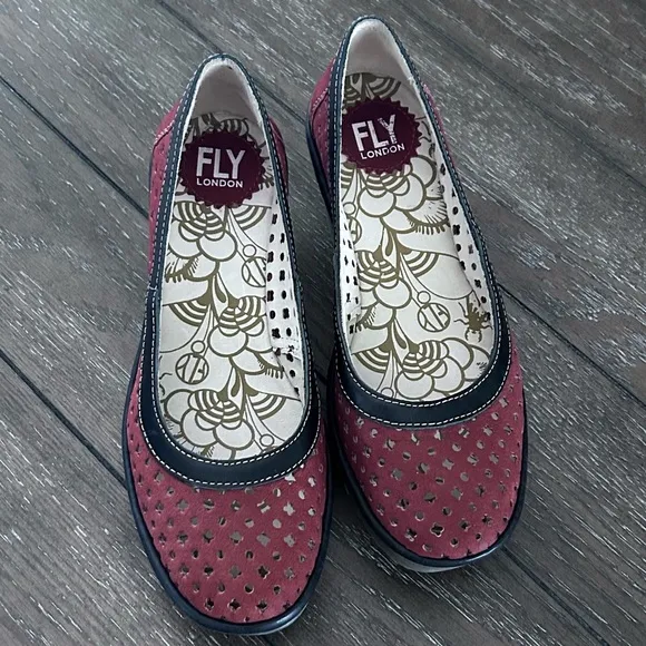 Fly London Shoes 37/7 Yika Perforated Wedges Brick Suede Leather NWOB