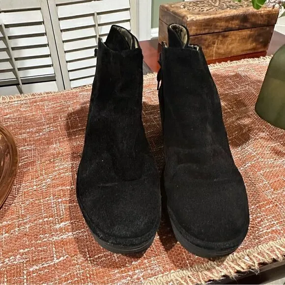 FLY London Suede Ruched Ankle Boots with Tie Detail Yebi Diesel
