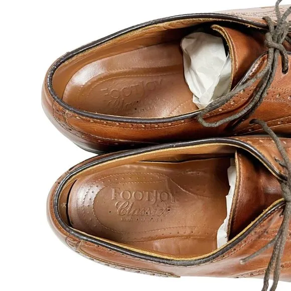 FOOTJOY Classics Mens Casual Dress Shoes Brown Leather Lace Up Cap Toe Oxford 9C
