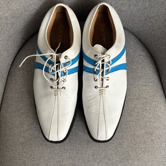 Footjoy FJ Icon Golf Shoes White Blue Snake Leather Men’s Size 12