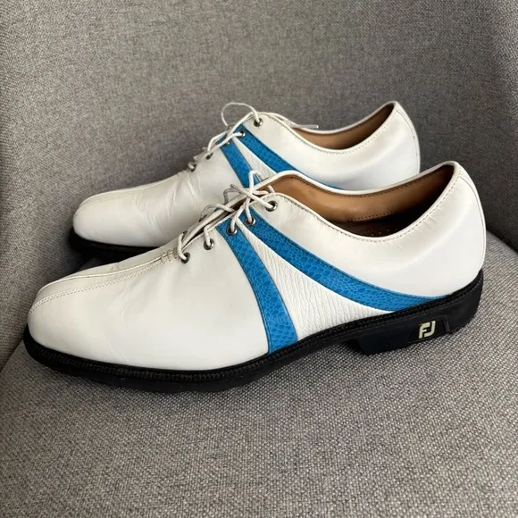 Footjoy FJ Icon Golf Shoes White Blue Snake Leather Men’s Size 12