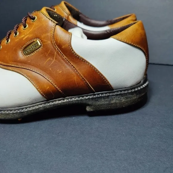 Footjoy Men’s Superlites White Tan Saddle Leather Golf Shoes Size 9W