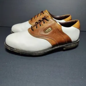 Footjoy Men’s Superlites White Tan Saddle Leather Golf Shoes Size 9W