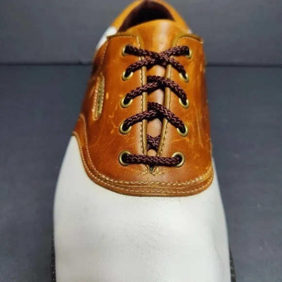 Footjoy Men’s Superlites White Tan Saddle Leather Golf Shoes Size 9W