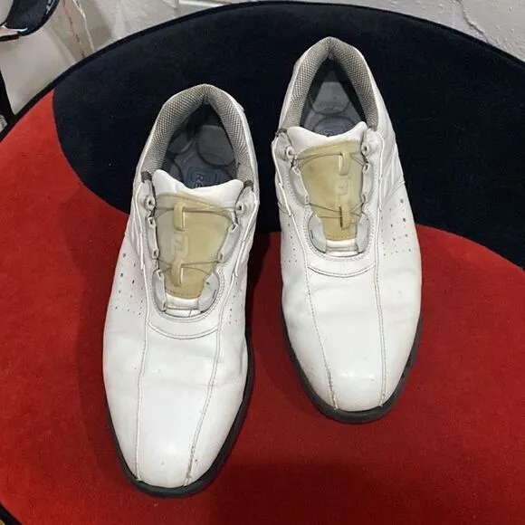 Footjoy Reelfit Men's White w/White Leather Golf Shoes #53843 Mens Size 9.5M
