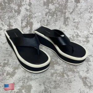 Frame Le Ocean Platform Wedge Leather Sandals in Noir Multi